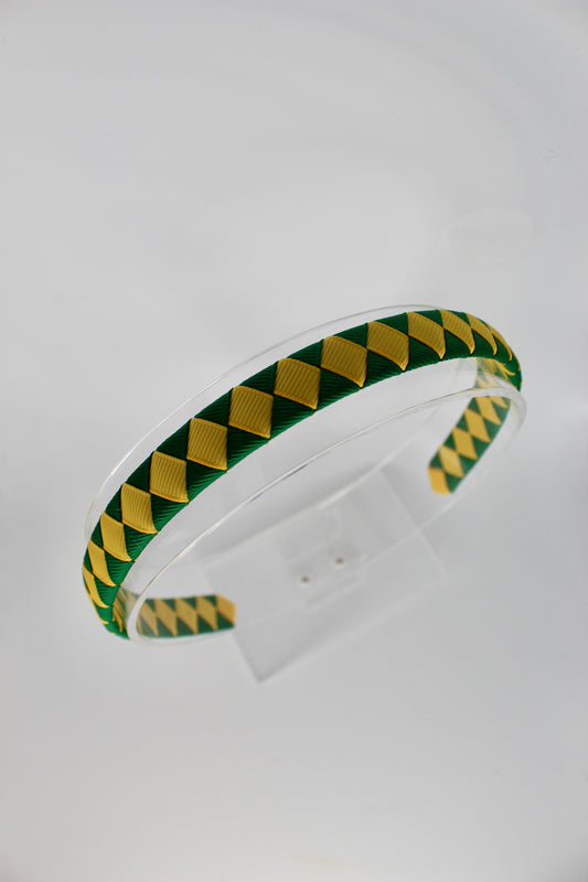 Pleated Forest Green and Yellow Gold Hair Band