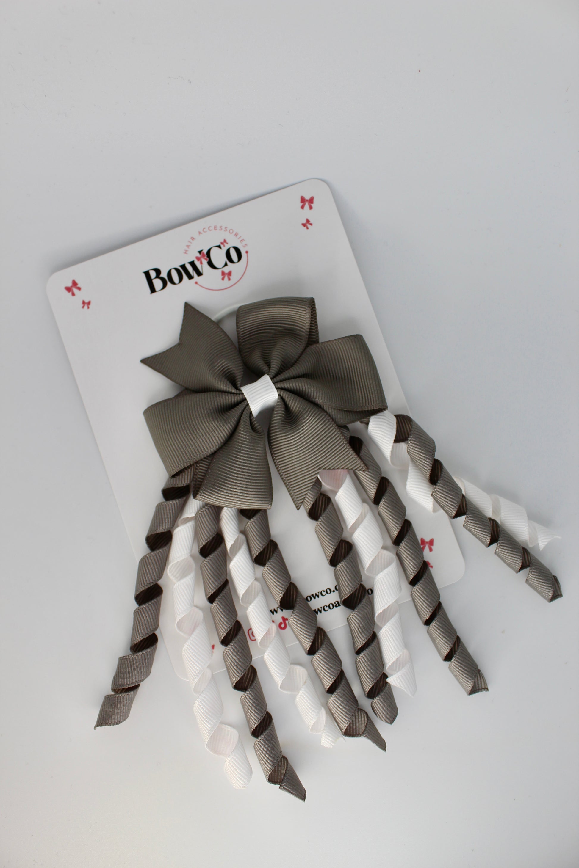 3 Inch Pinwheel Corker Bow - Elastic Bobble - Metal and White