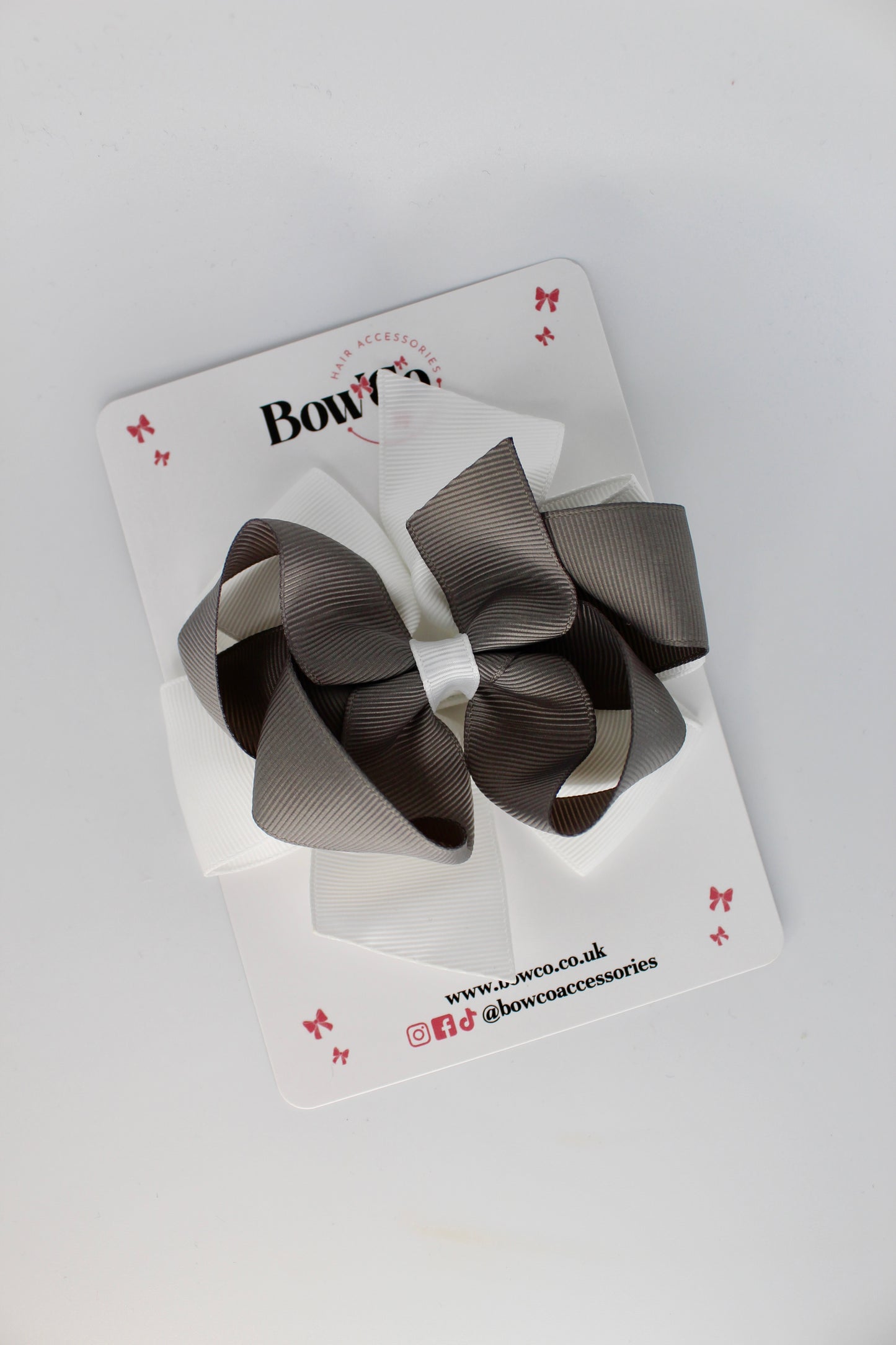 4.5 Inch Double Bow - Clip - Metal Grey and White