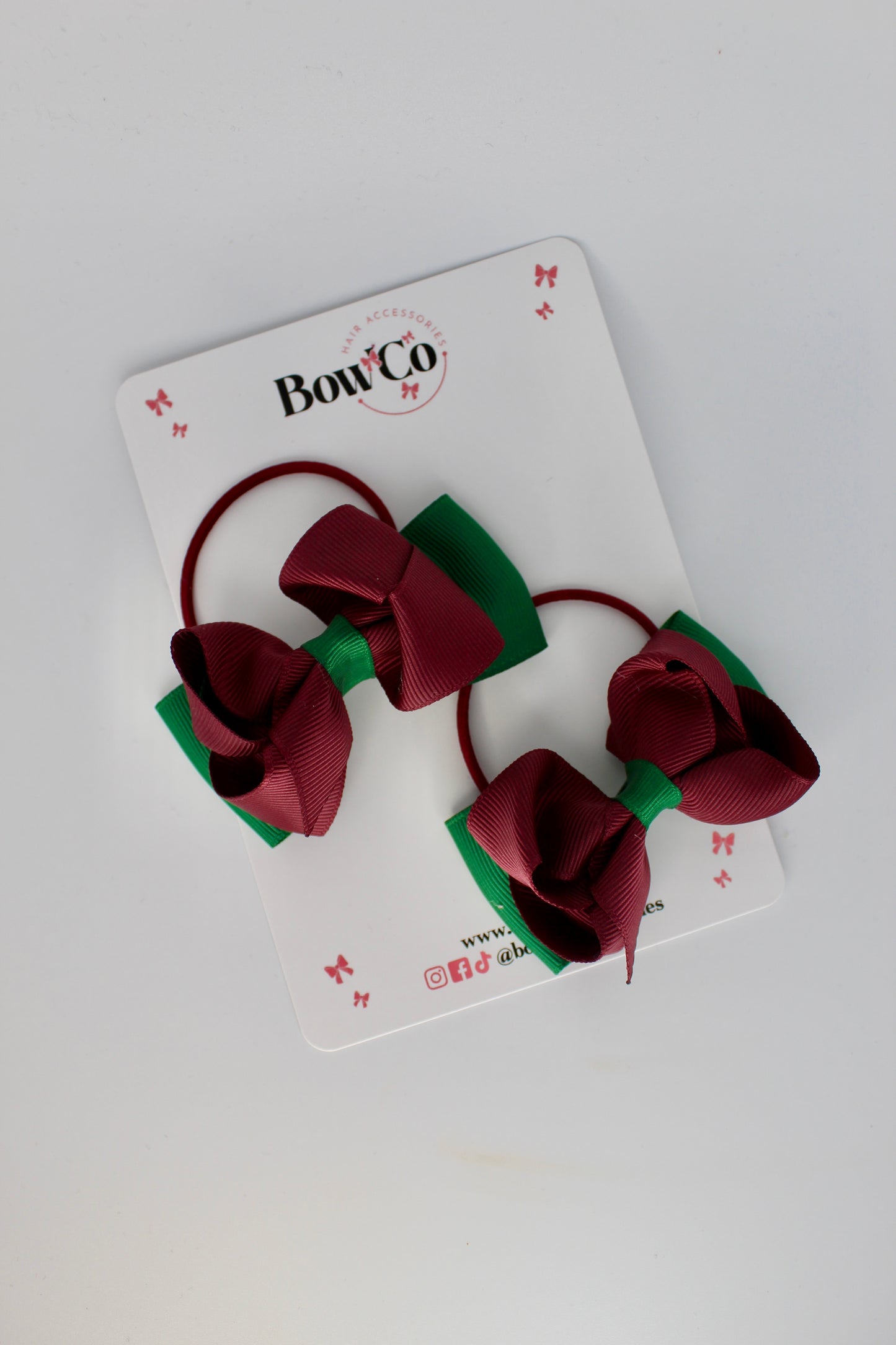 3 Inch Ruffle Bow - Elastic - 2 Pack - Forest Green and Burgundy