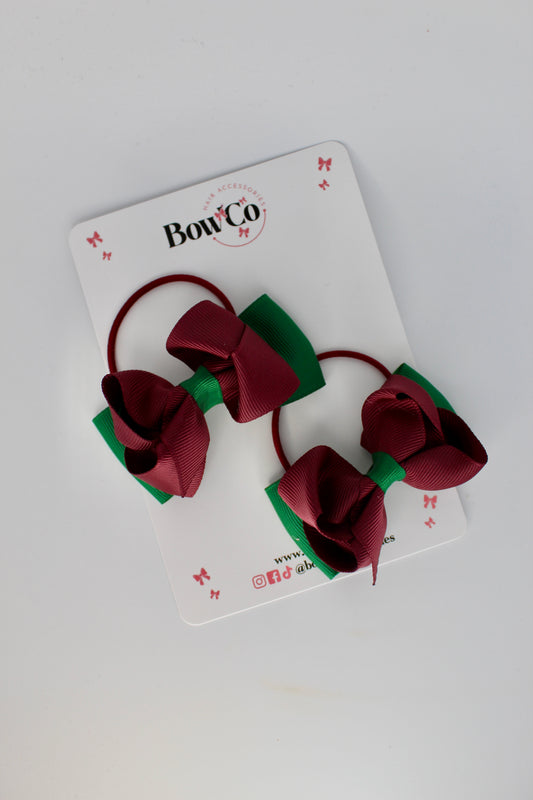 Forest Green and Burgundy - Ruffle Bow Set - Elastic