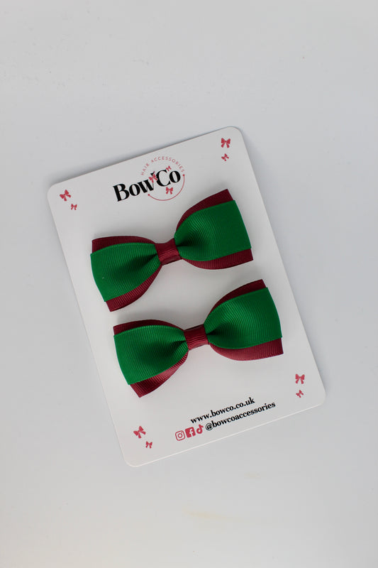 Forest Green and Burgundy - Tuxedo Bow Set - Clip