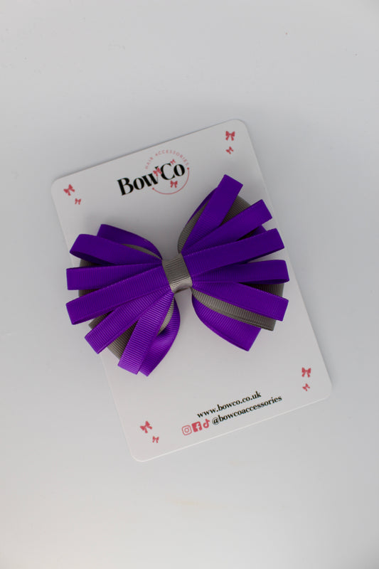 4 Inch Spiral Bow - 4 Inches - Clip - Purple and Metal Grey