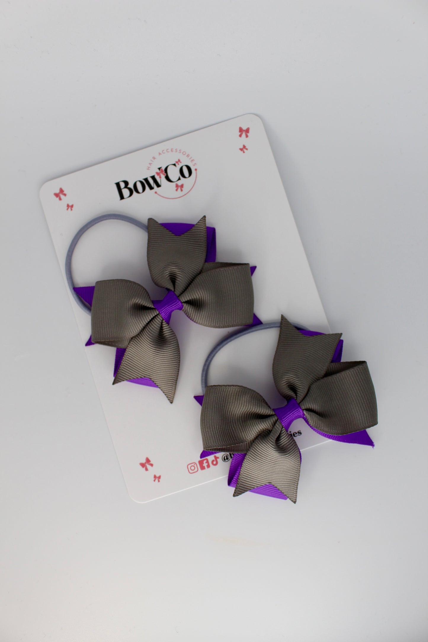 3 Inch Layer Tail Bow Set - Elastic - Purple and Metal Grey