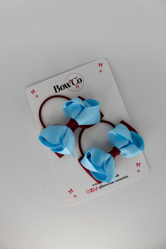 Ruffle Bow Set - Elastic - Burgundy and Blue Topaz