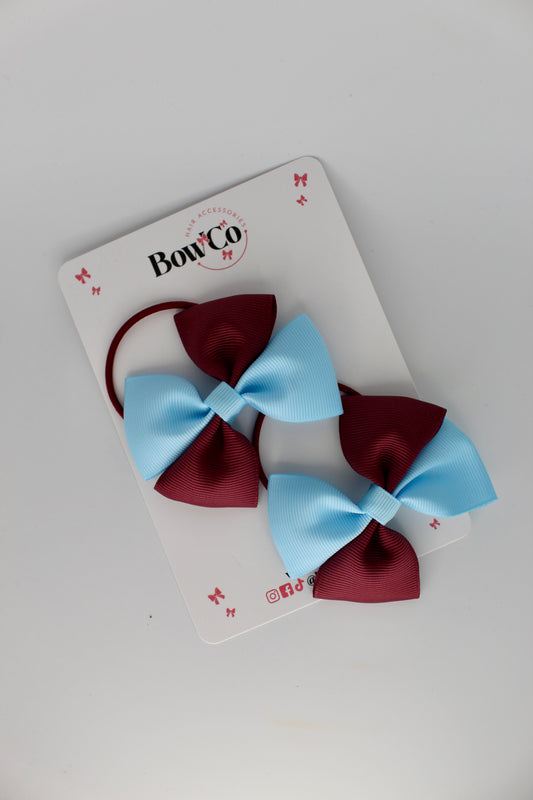 Twist Bow Set - Elastic - Burgundy and Blue Topaz