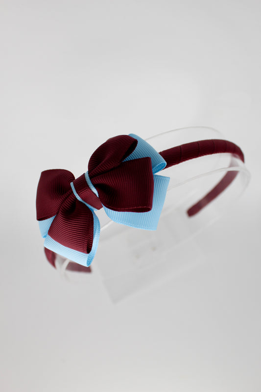 Bow Hair Band - Burgundy and Blue Topaz