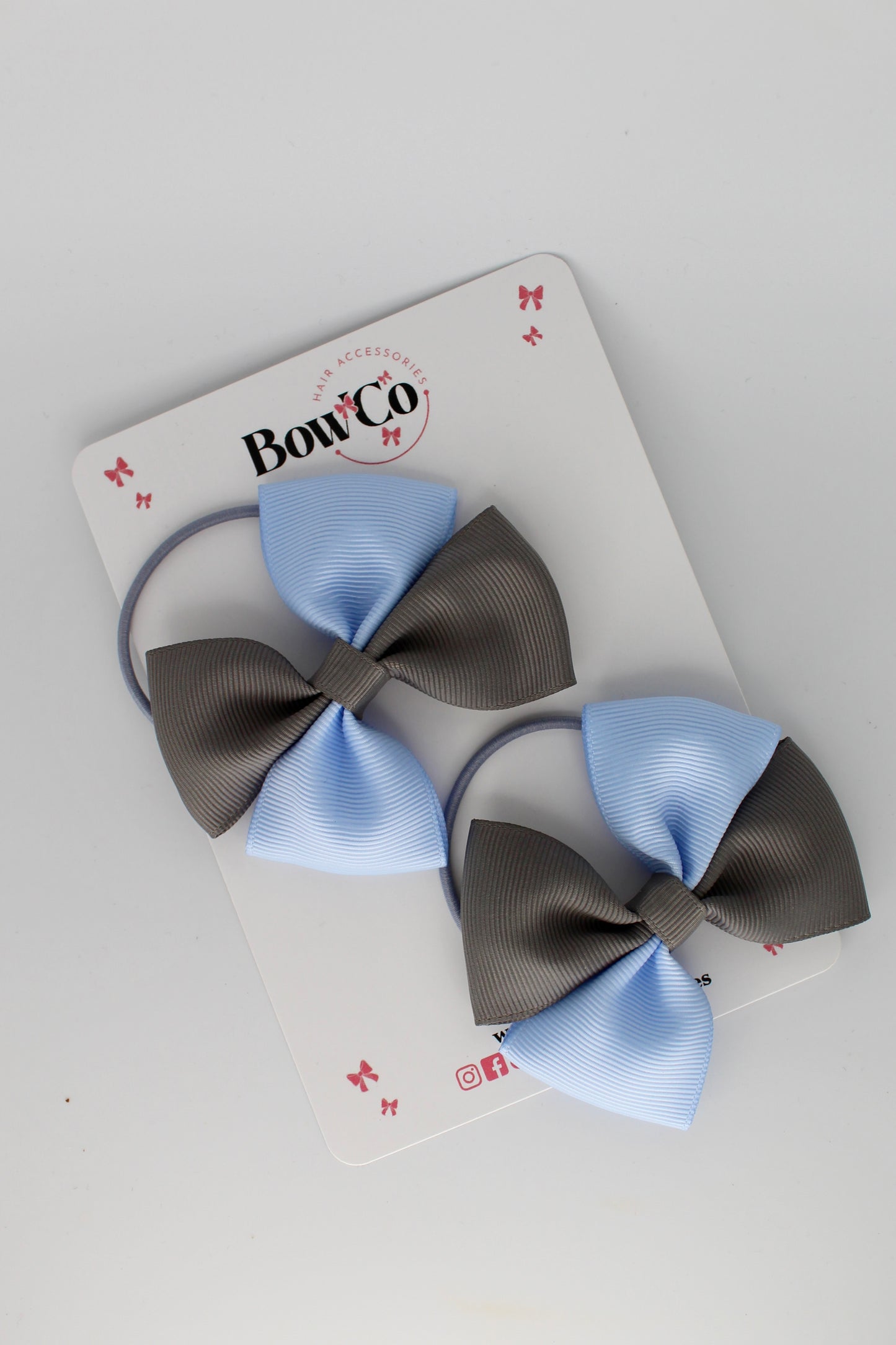 3 Inch Twist Bow - 2 Pack - Elastic Band - Bluebell and Metal Grey