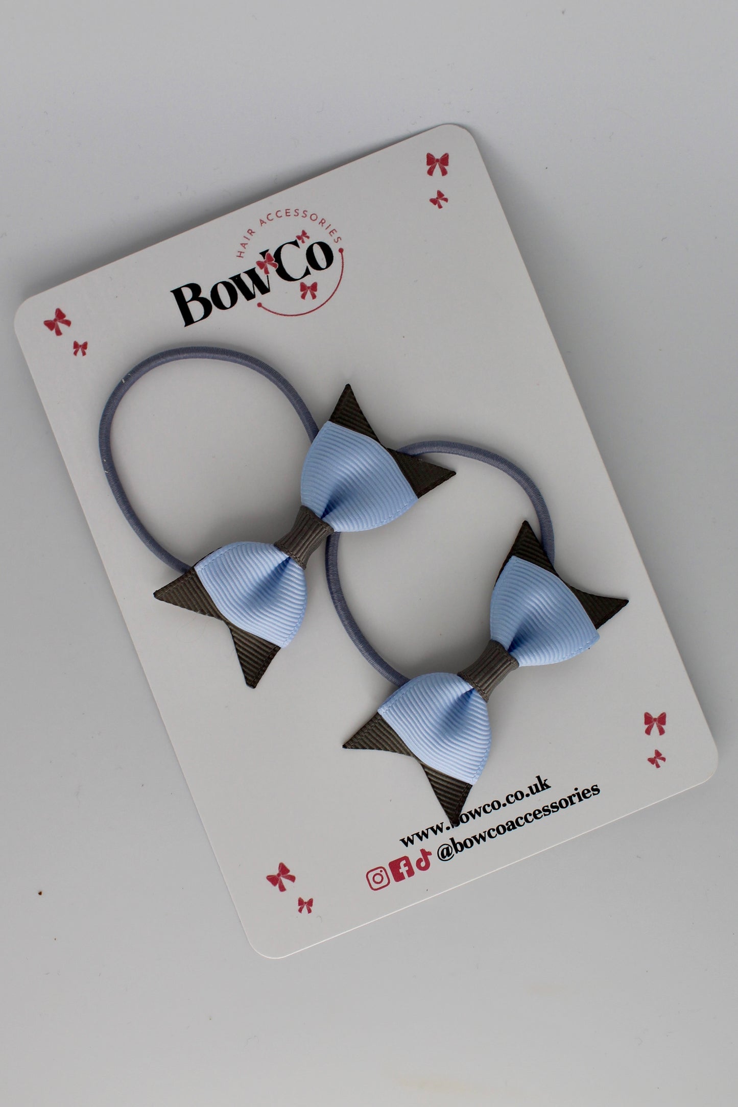 2.5 Inch Layer Tail Bow - Elastic - 2 Pack - Bluebell and Metal Grey