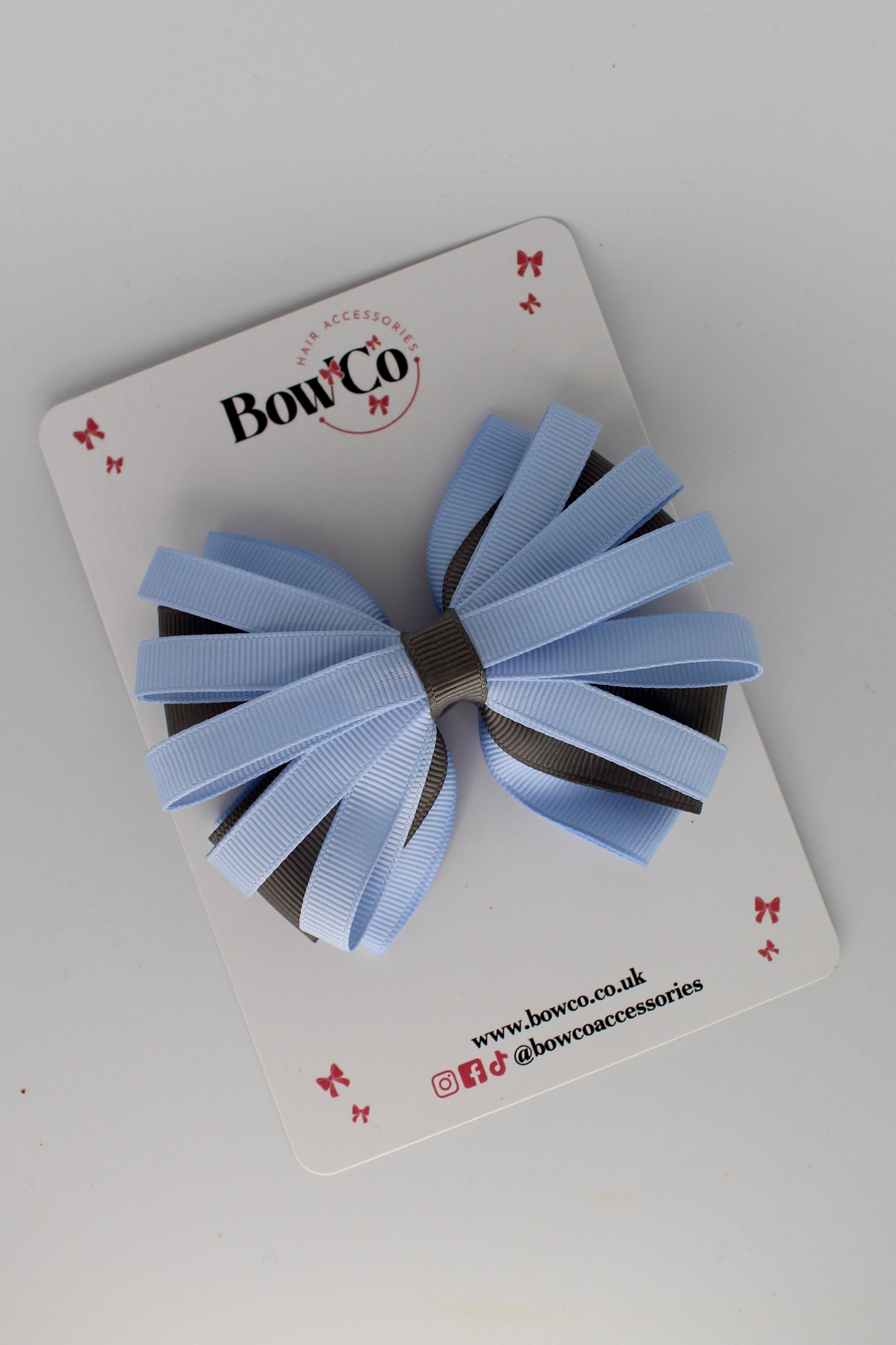 4 Inch Spiral Bow - 4 Inches - Clip - Bluebell and Metal Grey