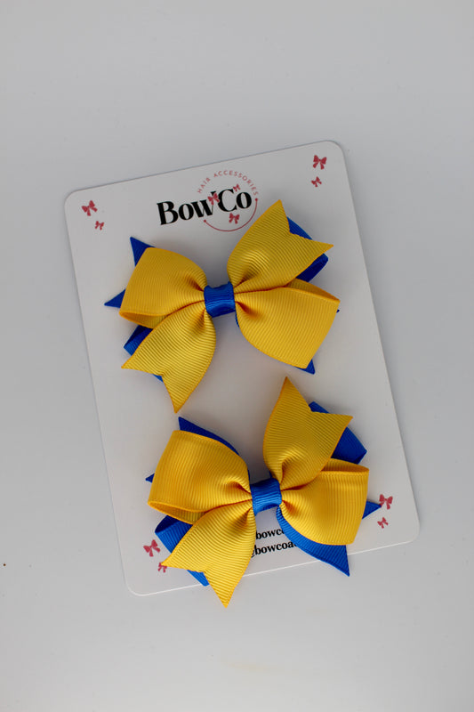 Royal Blue and Yellow Gold - Layer Tail Bow Set - Clip