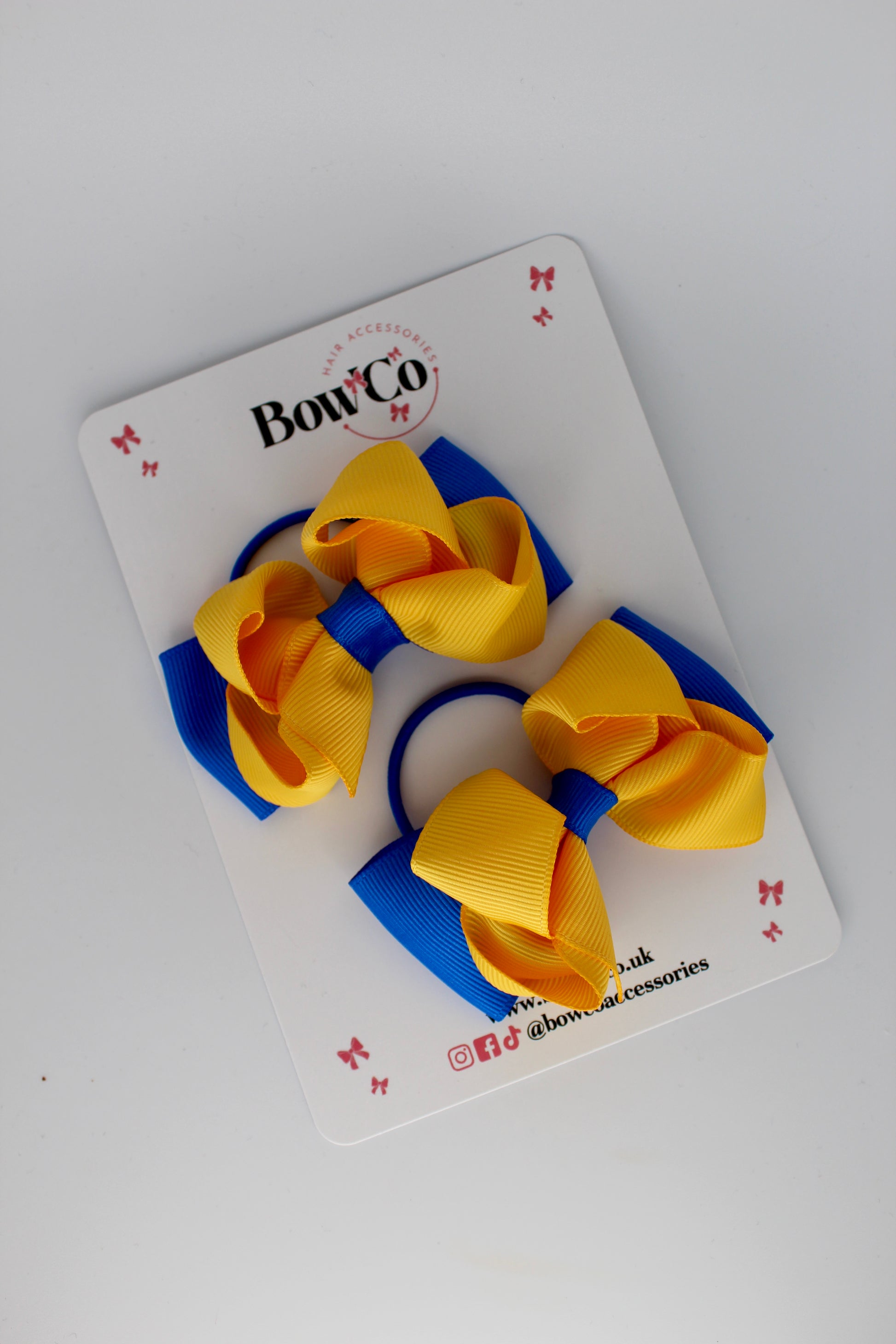 Royal Blue and Yellow Gold - Ruffle Bow Set - Elastic