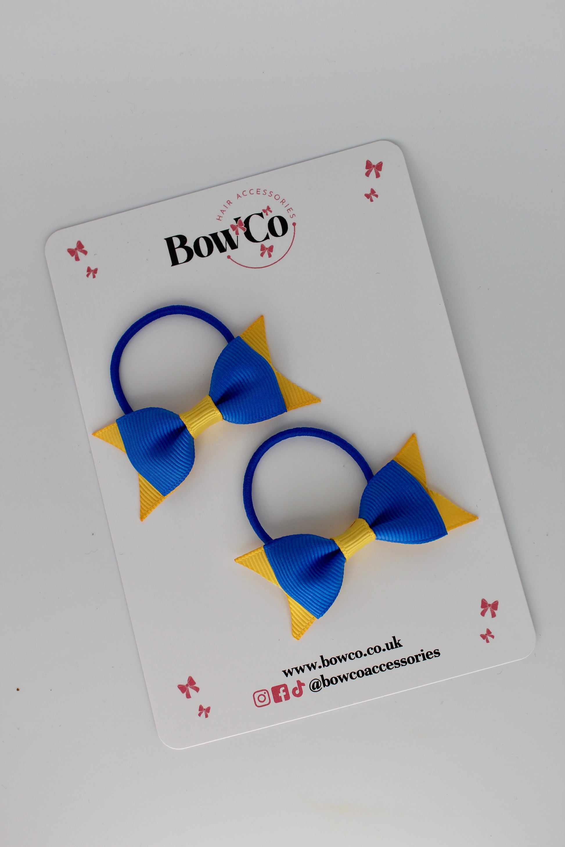 2.5 Inch Layer Tail Bow - Elastic - 2 Pack - Royal Blue and Yellow Gold