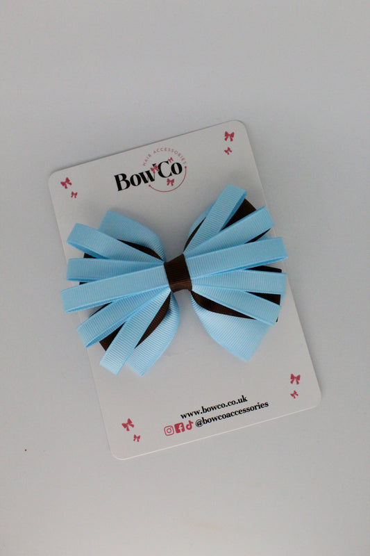 4 Inch Spiral Bow - 4 Inches - Clip - Blue Topaz and Brown