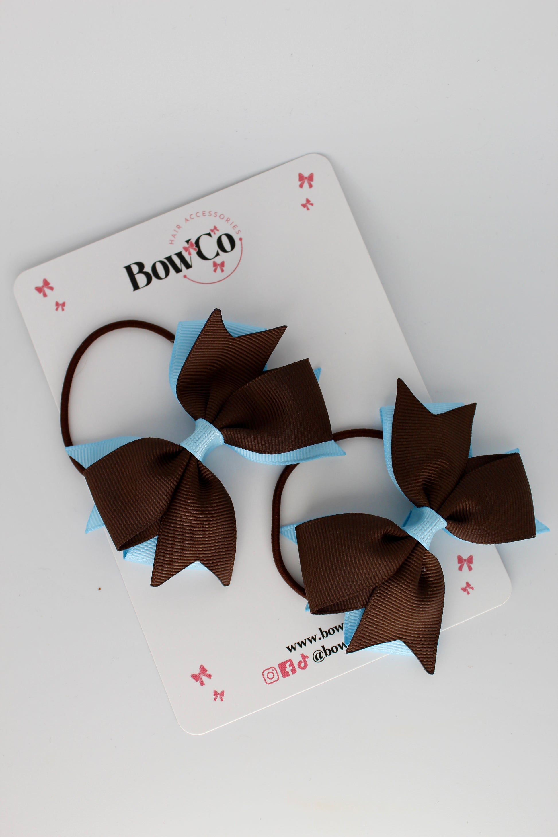 3 Inch Layer Tail Bow - Elastic - 2 Pack - Blue Topaz and Brown