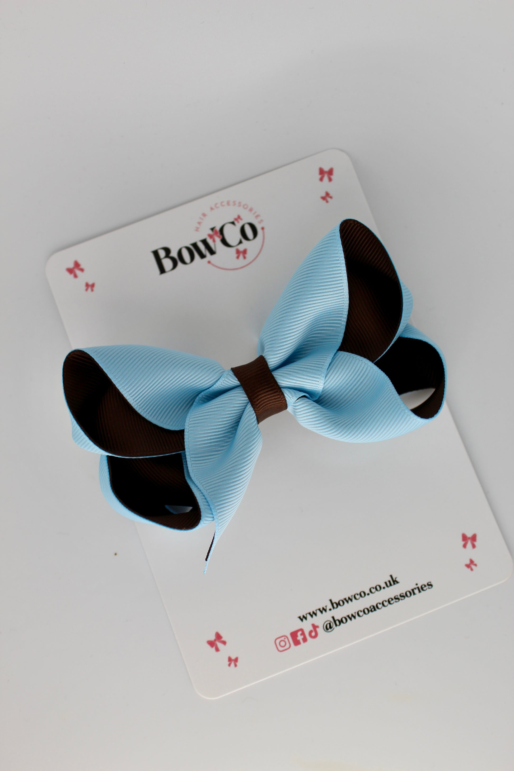 4 Inch Loop Bow - Clip - Blue Topaz and Brown