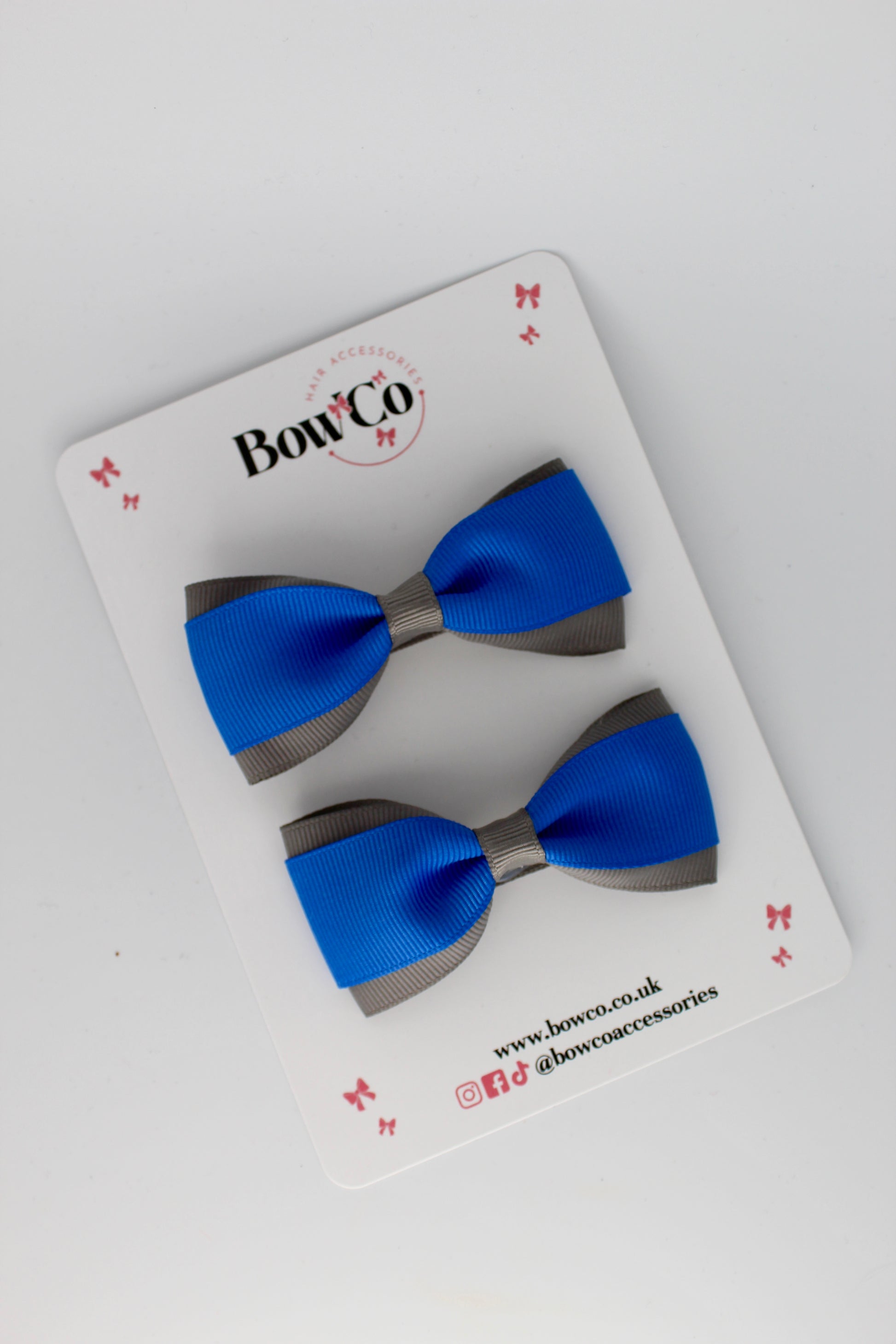 Royal Blue and Metal Grey - Tuxedo Bow Set - Clip