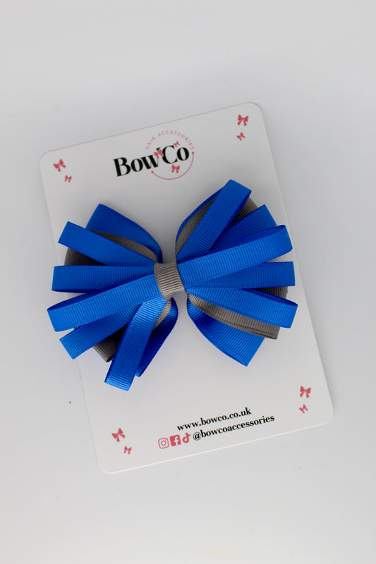 4 Inch Spiral Bow - 4 Inches - Clip - Royal Blue and Metal Grey