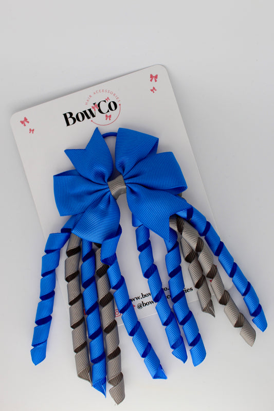 3 Inch Pinwheel Corker Bow - Elastic Bobble - Royal Blue and Metal Grey