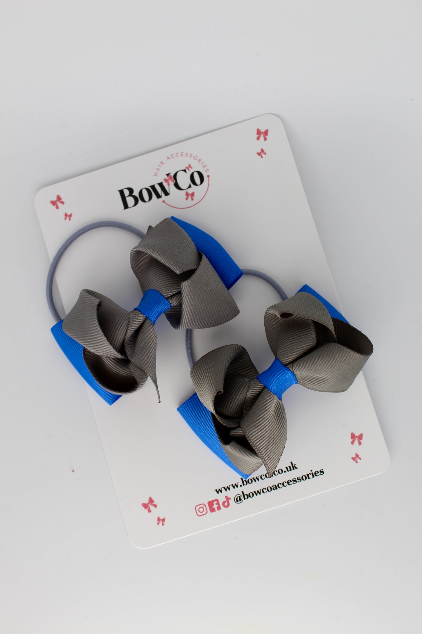 3 Inch Ruffle Bow - Elastic - 2 Pack - Royal Blue and Metal Grey
