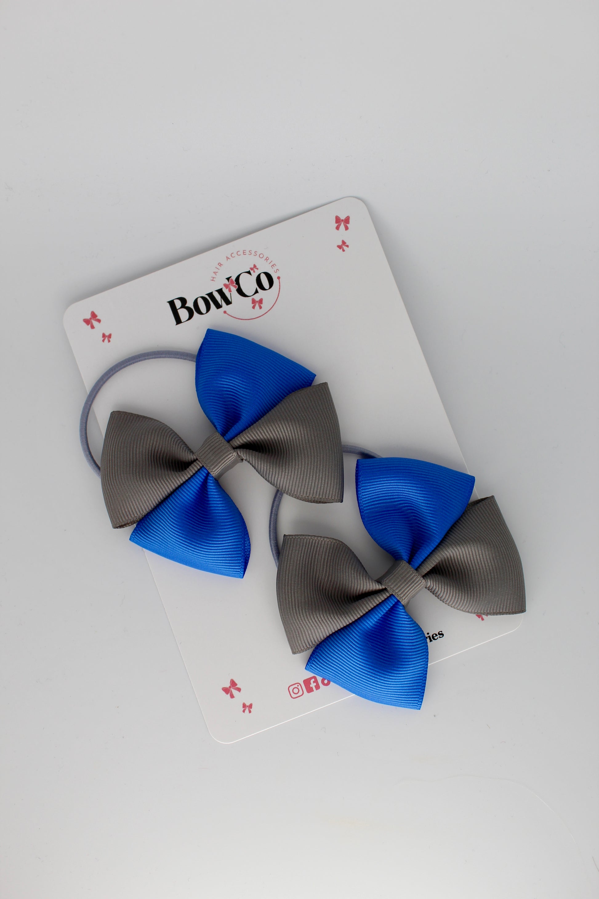 3 Inch Twist Bow - 2 Pack - Elastic Band - Royal Blue and Metal Grey