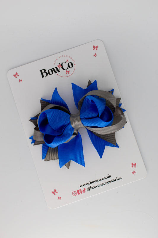 Royal Blue and Metal Grey Loopy Stacked Bow