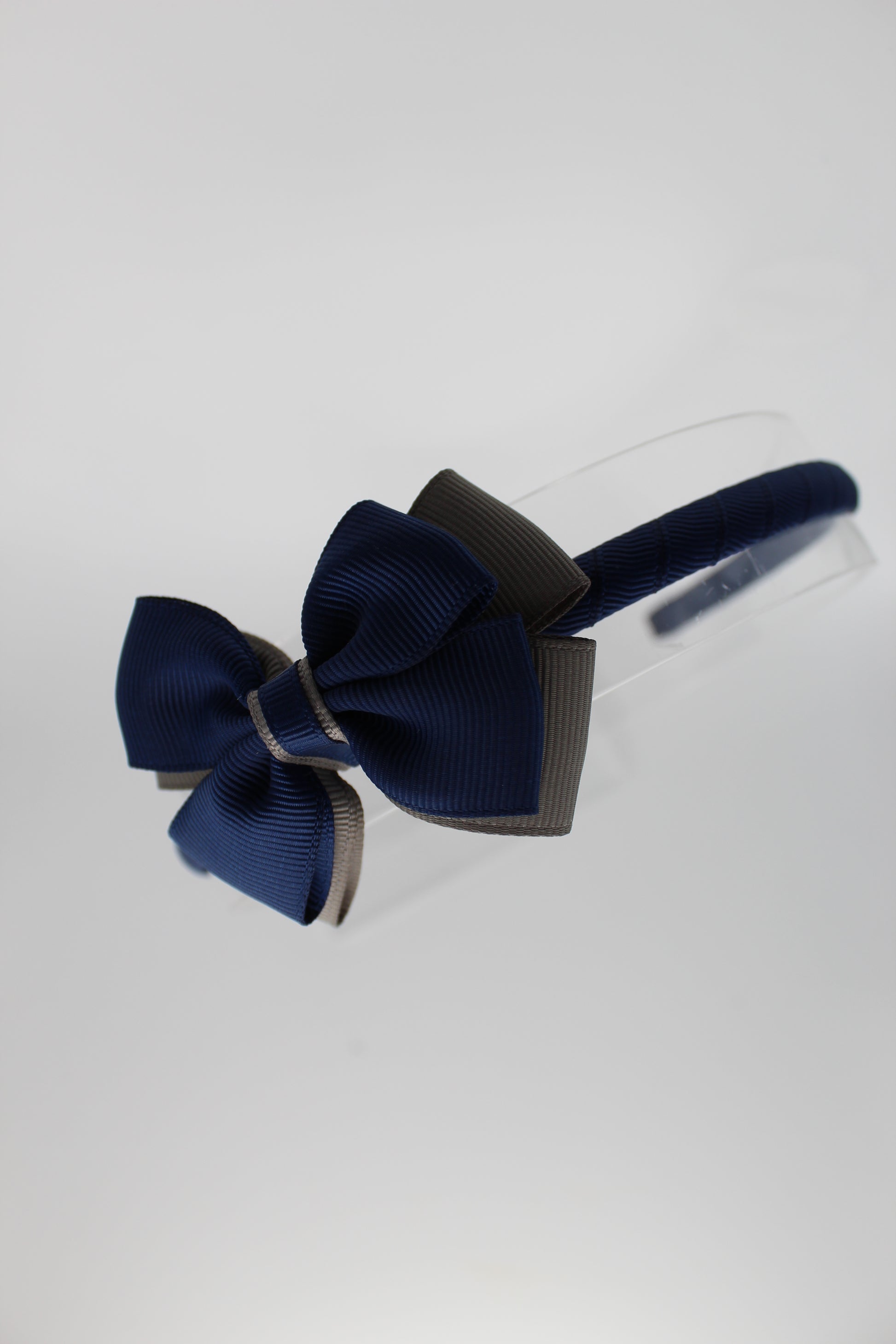 Bow Hairband - Navy Blue and Metal Grey