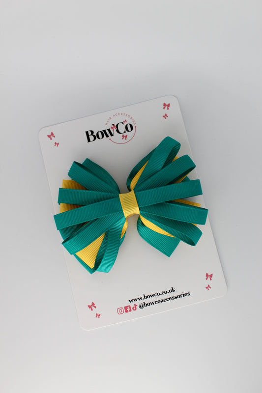 4 Inch Spiral Bow - 4 Inches - Clip - Jade Green and Yellow Gold