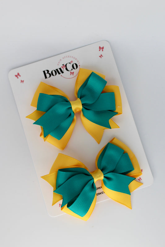 Jade Green and Yellow Gold - Double Tail Bow Set - Clip