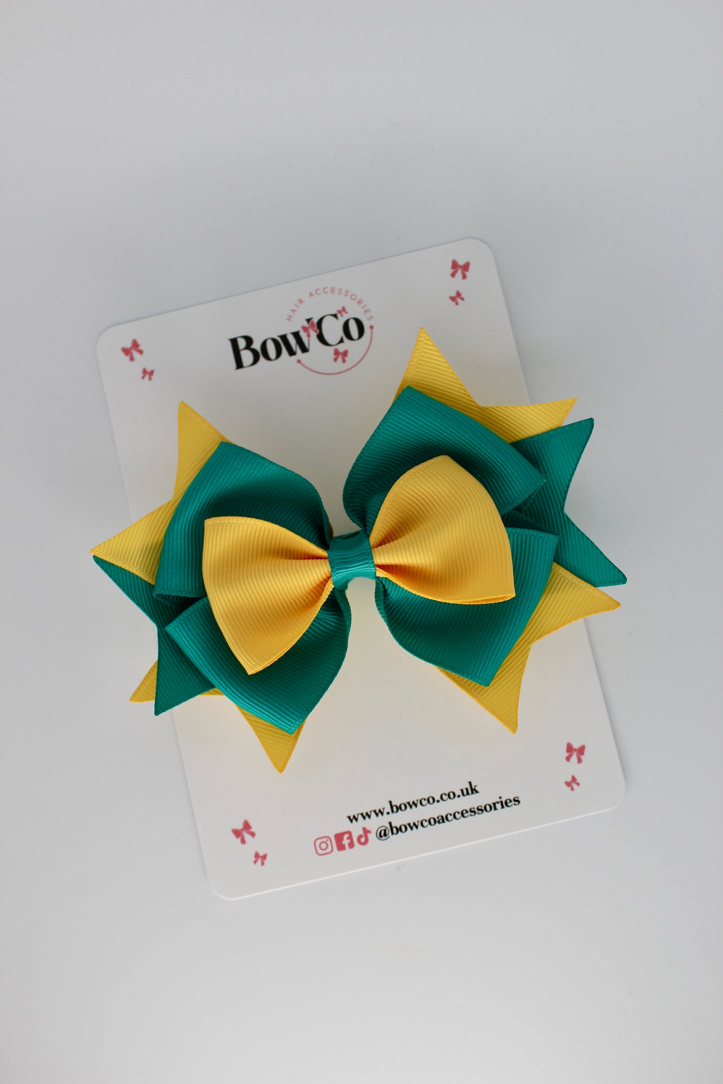 3.5 Inches Layer Bow - Clip - Jade Green and Yellow Gold