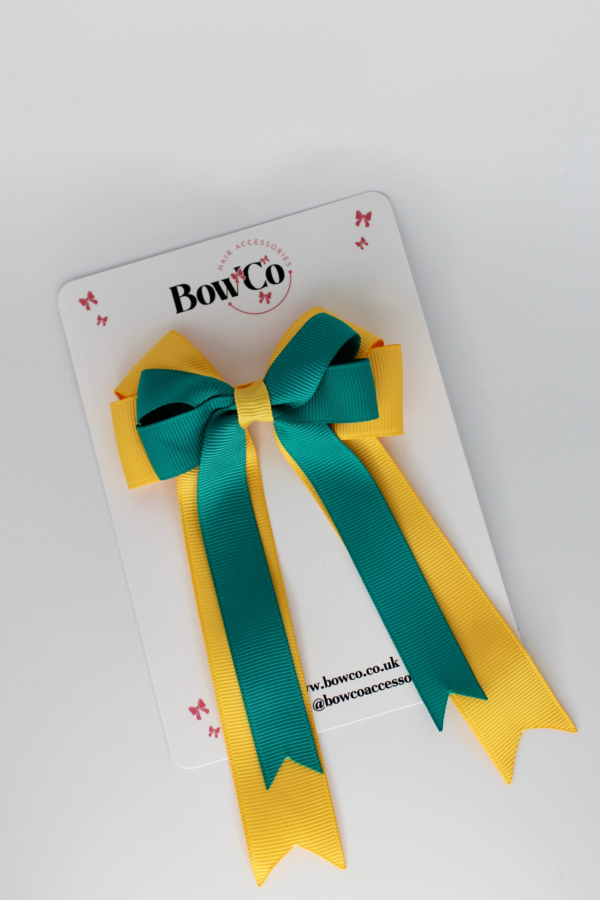 4.5 Inch Ponytail Double Bow - Jade Green and Yellow Gold