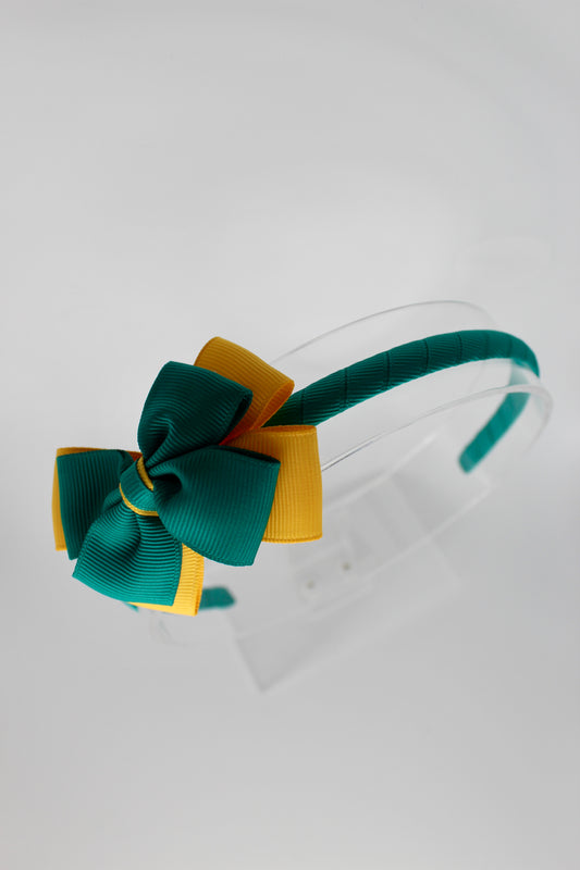 Bow Hair Band - Jade Green and Yellow Gold