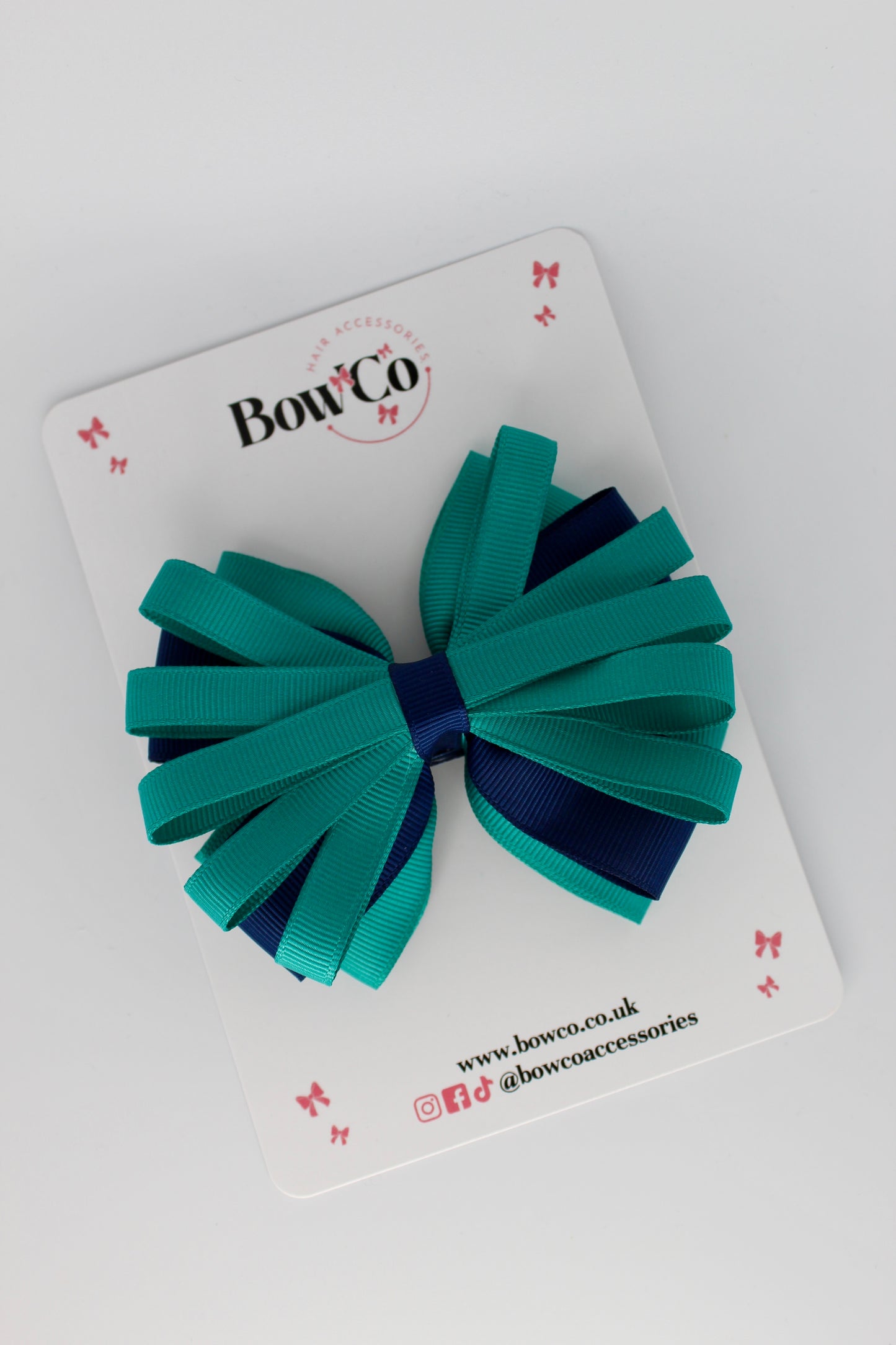 4 Inch Spiral Bow - 4 Inches - Clip - Jade Green and Navy