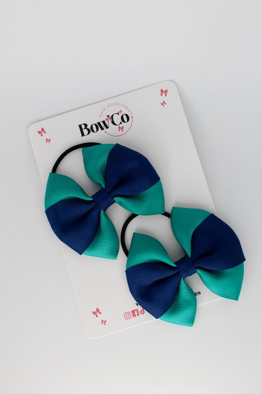 Jade Green and Navy Blue Round Tuxedo Bow