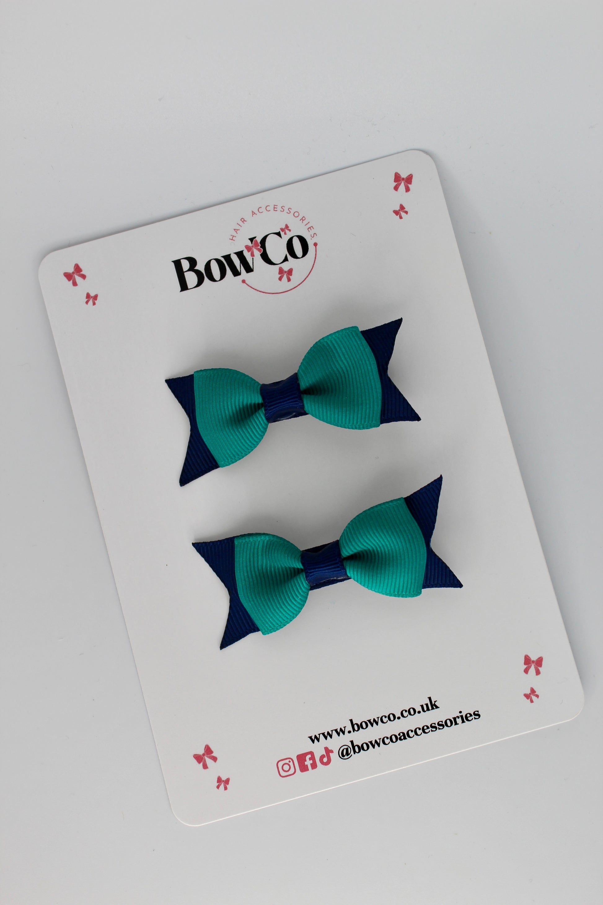 2.5 Inch Layer Tail Bow - Elastic - 2 Pack - Jade Green and Navy Blue