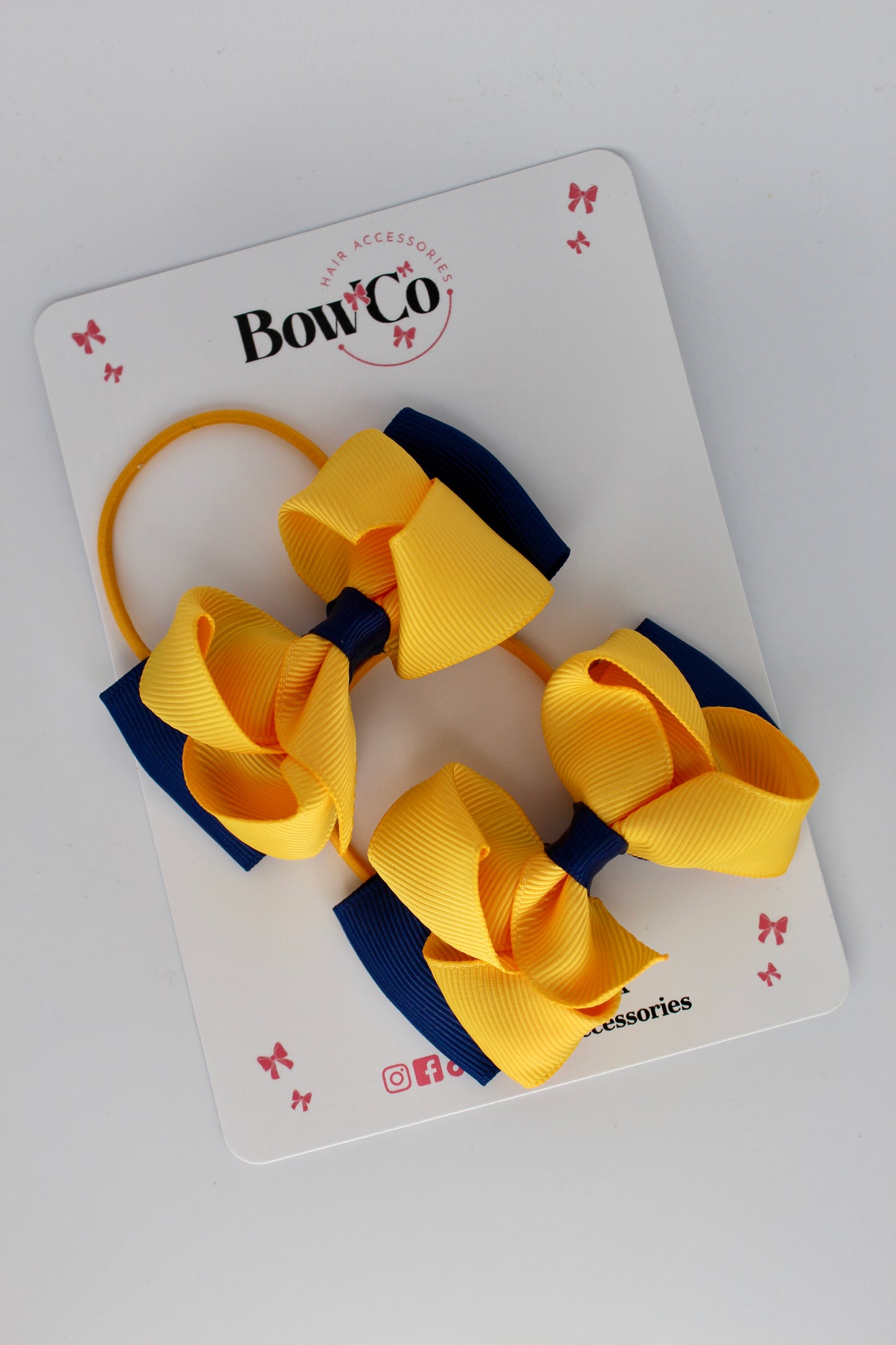 Navy and Yellow Gold - Ruffle Bow Set - Elastic