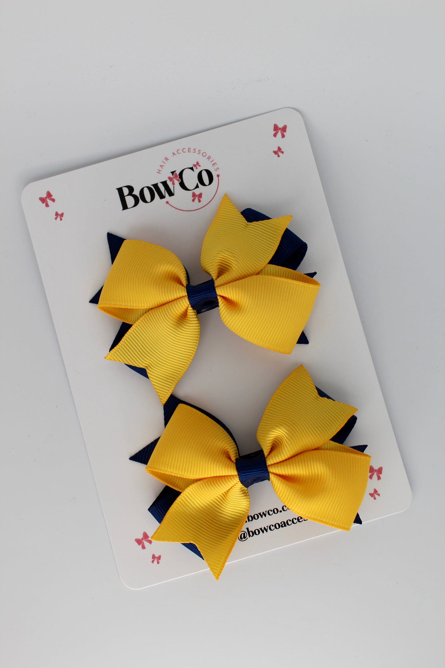 Navy Blue and Yellow Gold - Layer Tail Bow Set - Clip