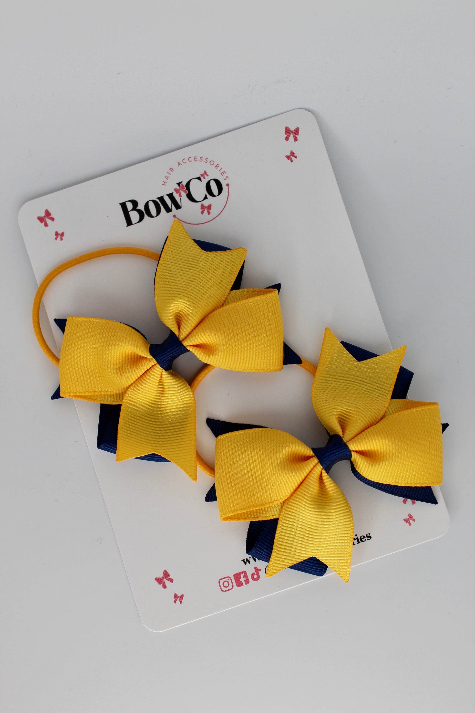 Navy and Yellow Gold - Layer Tail Bow Set - Elastic