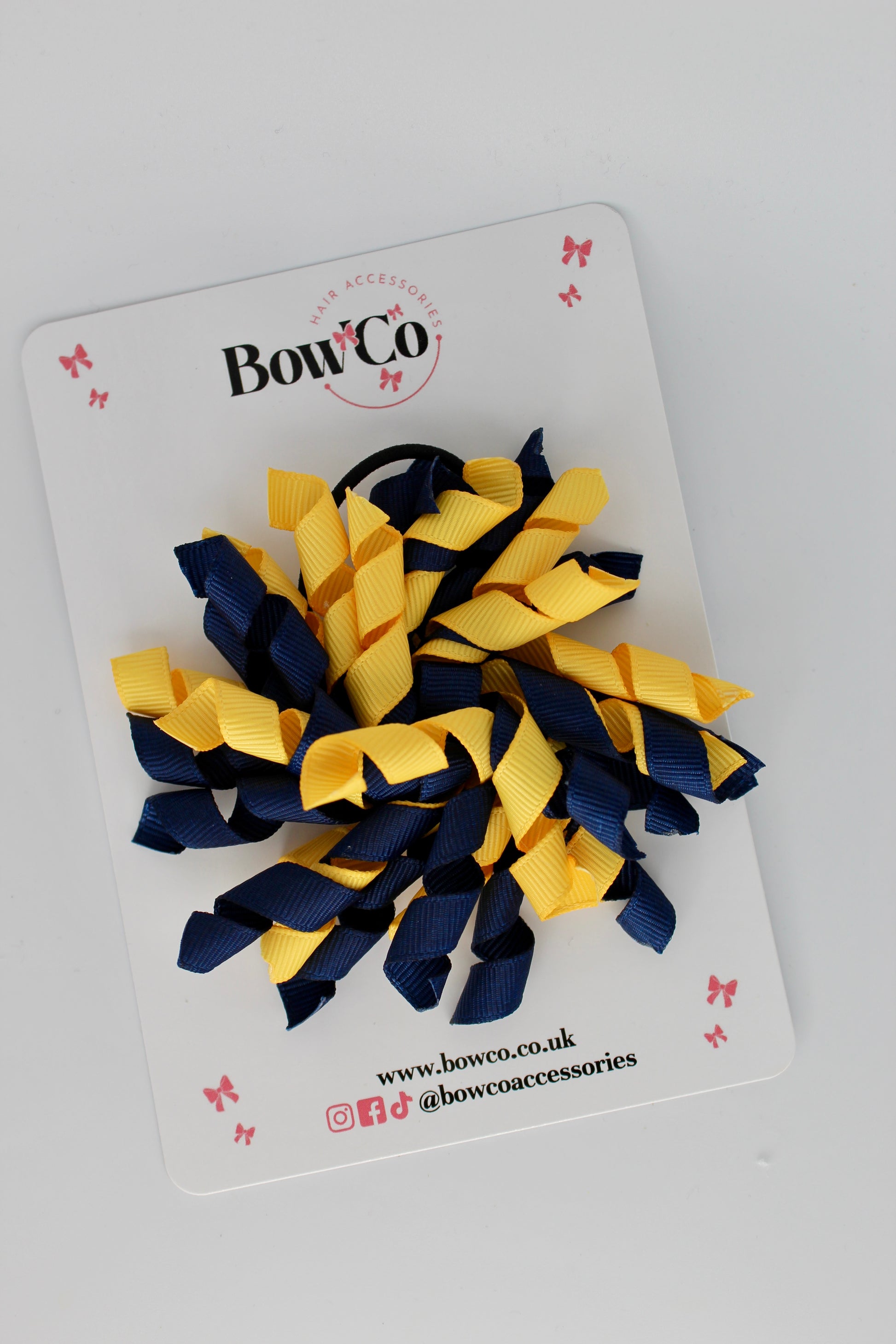 3.5 Inch Corker Bow Elastic Bobble - Navy and Yellow Gold