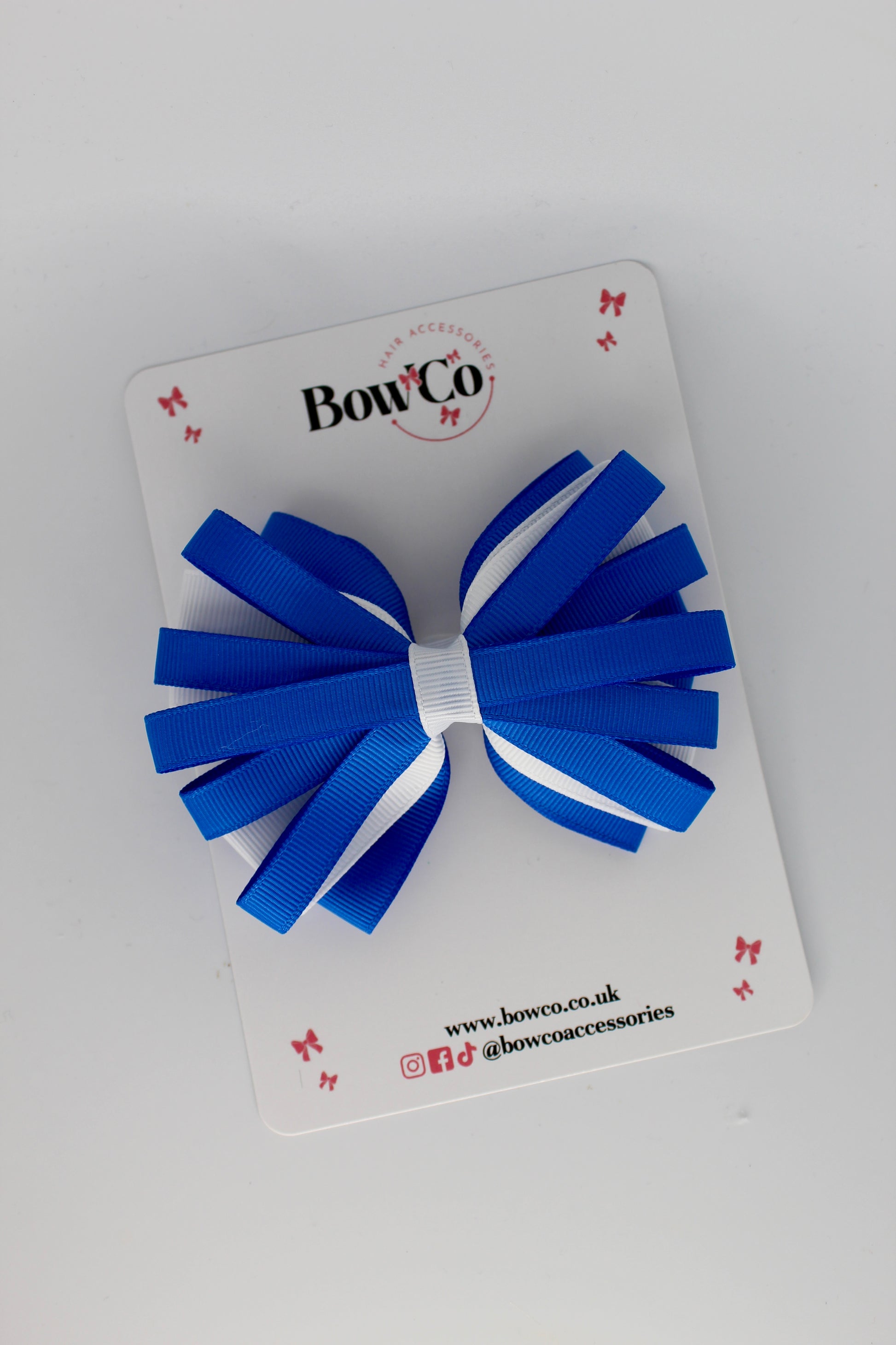 4 Inch Spiral Bow - 4 Inches - Clip - Royal Blue and White