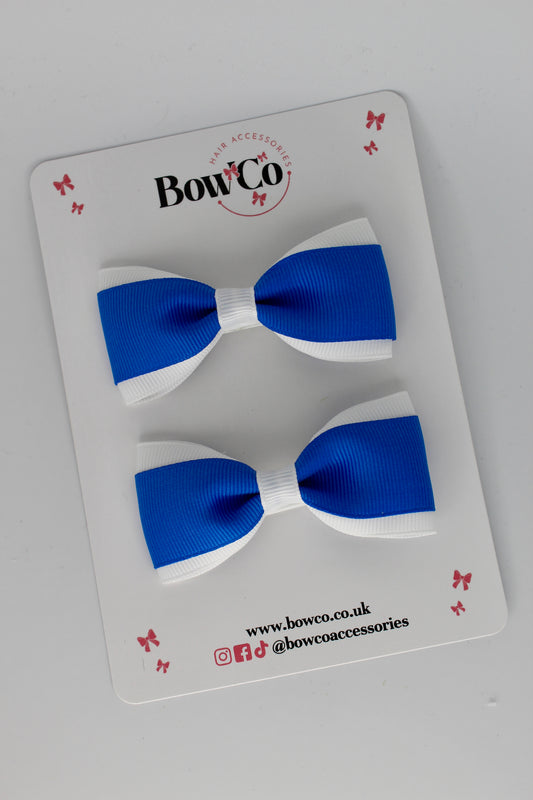 3 Inch Tuxedo Bow - Clip - 2 Pack - Royal Blue and White