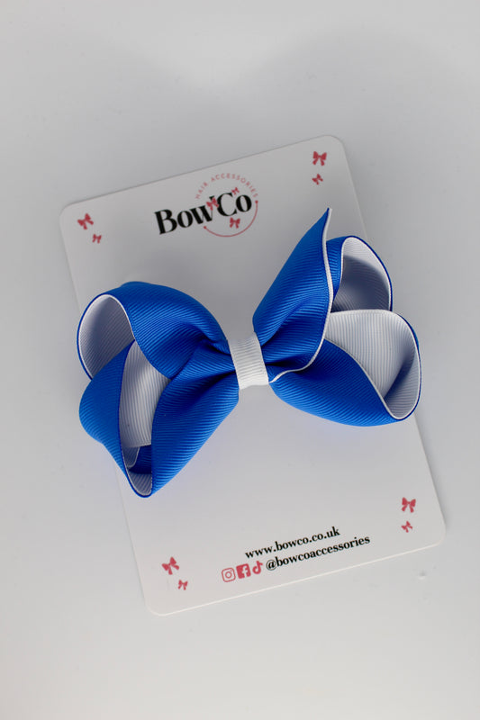 4 Inch Loop Bow - Clip - Royal Blue and White