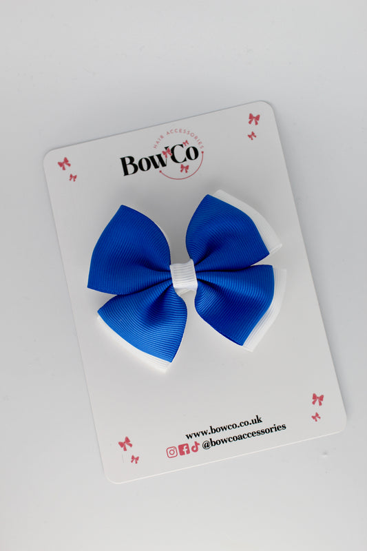 3 Inch Double Layer Bow - Clip - Royal Blue and White