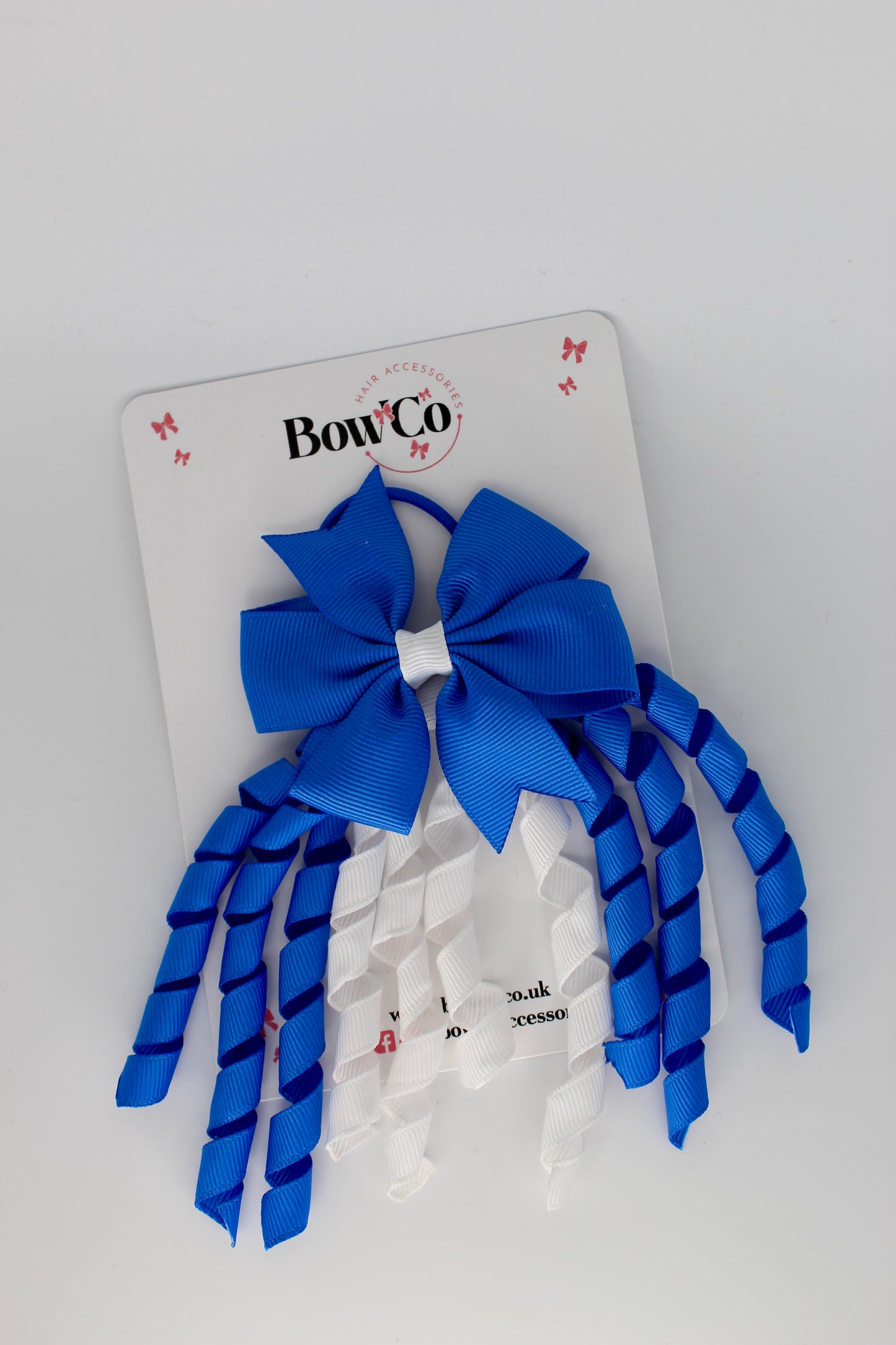 3 Inch Pinwheel Corker Bow - Elastic Bobble - Royal Blue and White