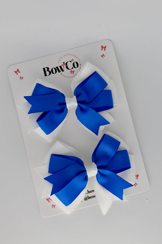 Royal Blue and White - Double Tail Bow Set - Clip