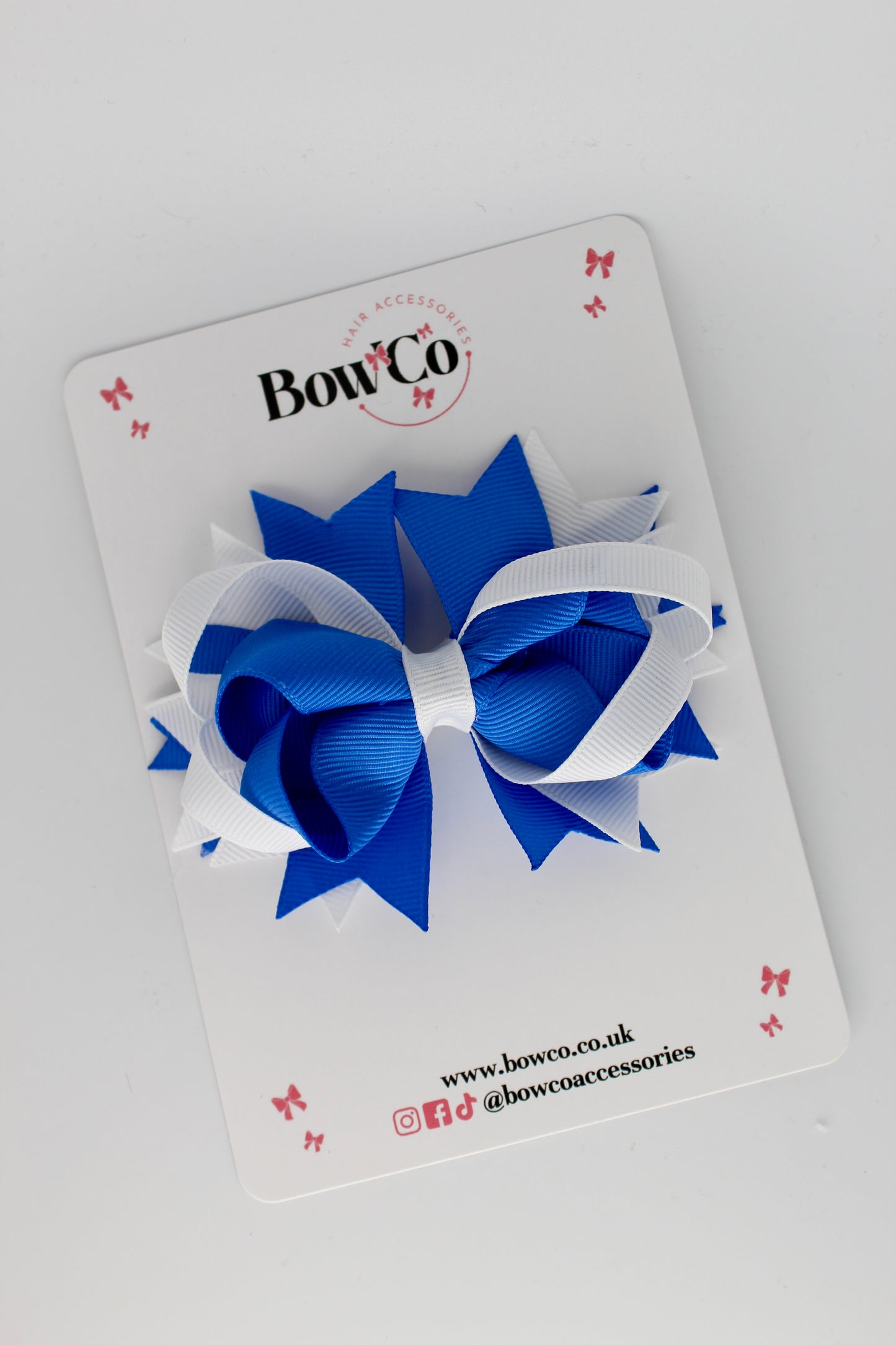 Royal Blue and White Loopy Stacked Bow