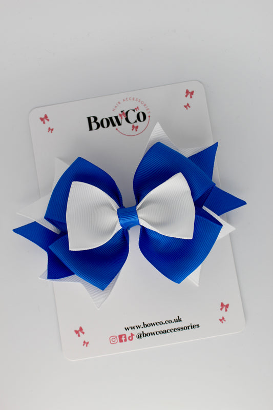 3.5 Inches Layer Bow - Clip - Royal Blue and White