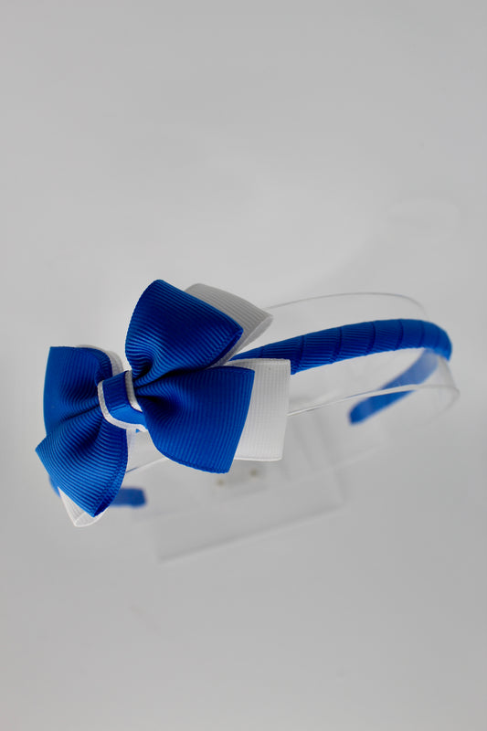 Bow Hairband - Royal Blue and White