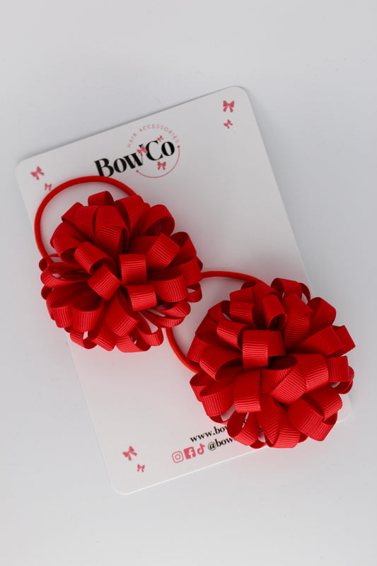 2.5 Inches Pom Pom Elastic Bobble - Red