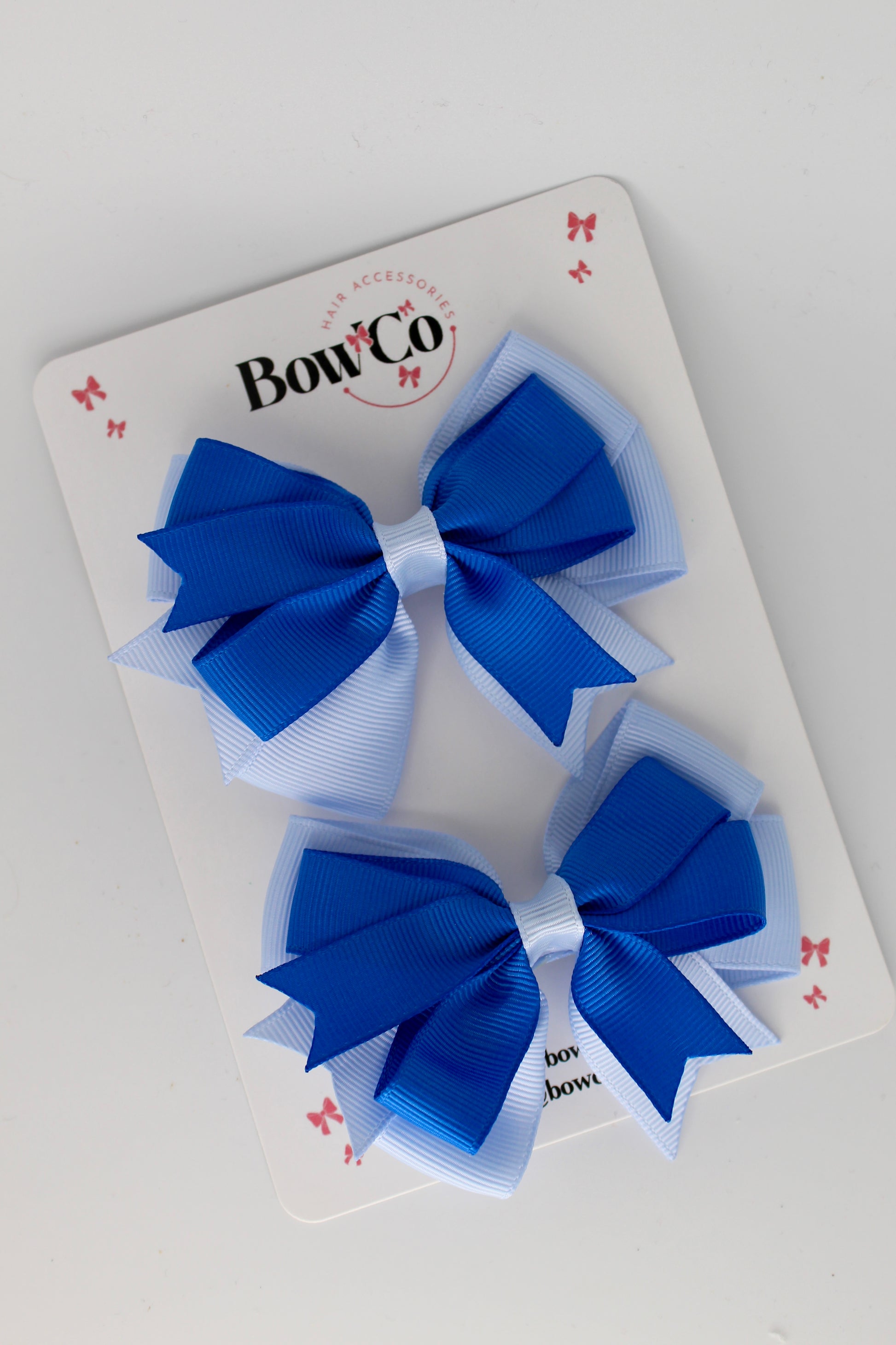 3 Inch Double Tail Bow - Clip - 2 Pack - Royal Blue and Bluebell